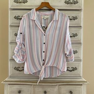 Vici Multicolor Striped Button-Up Blouse